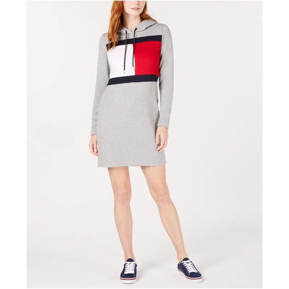 Nwot Tommy Hilfiger Plus Size Sweatshirt Hoodie Dress 3X Colorblock Athleisure - Picture 1 of 9